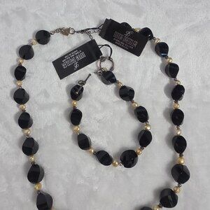 Donna Dressler Onyx  Necklace/ Bracelet/Earings  set NWT